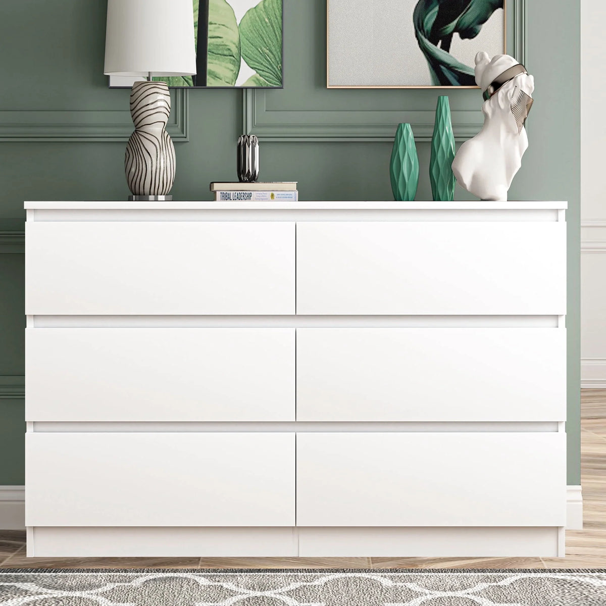 White Wood 6 Drawer Dresser R8754