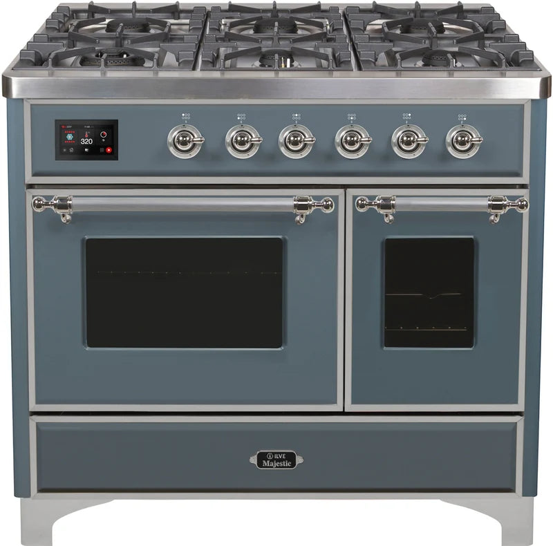40 Dual Fuel Natural Gas Range in Blue Grey with Chrome Trim Z7255