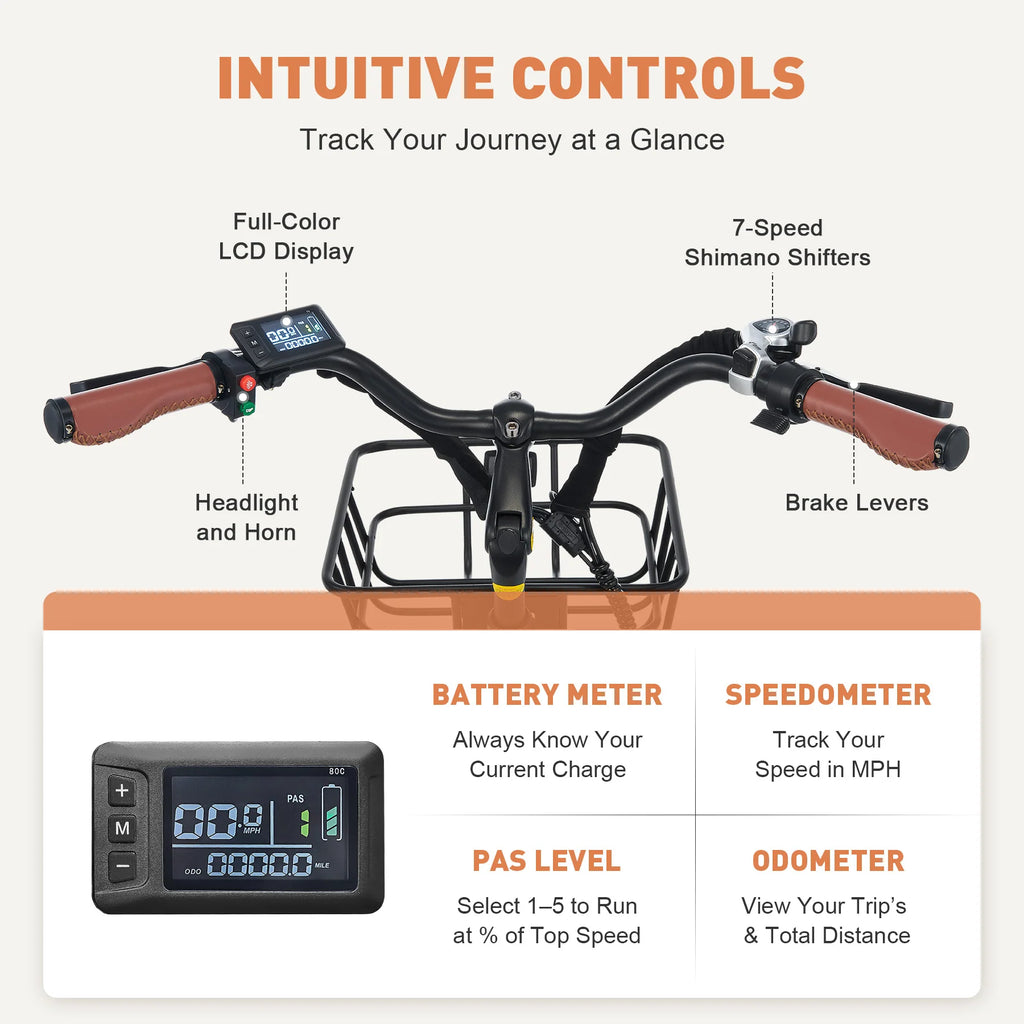 Electric Bike 7 Speed 20mph Black S53857