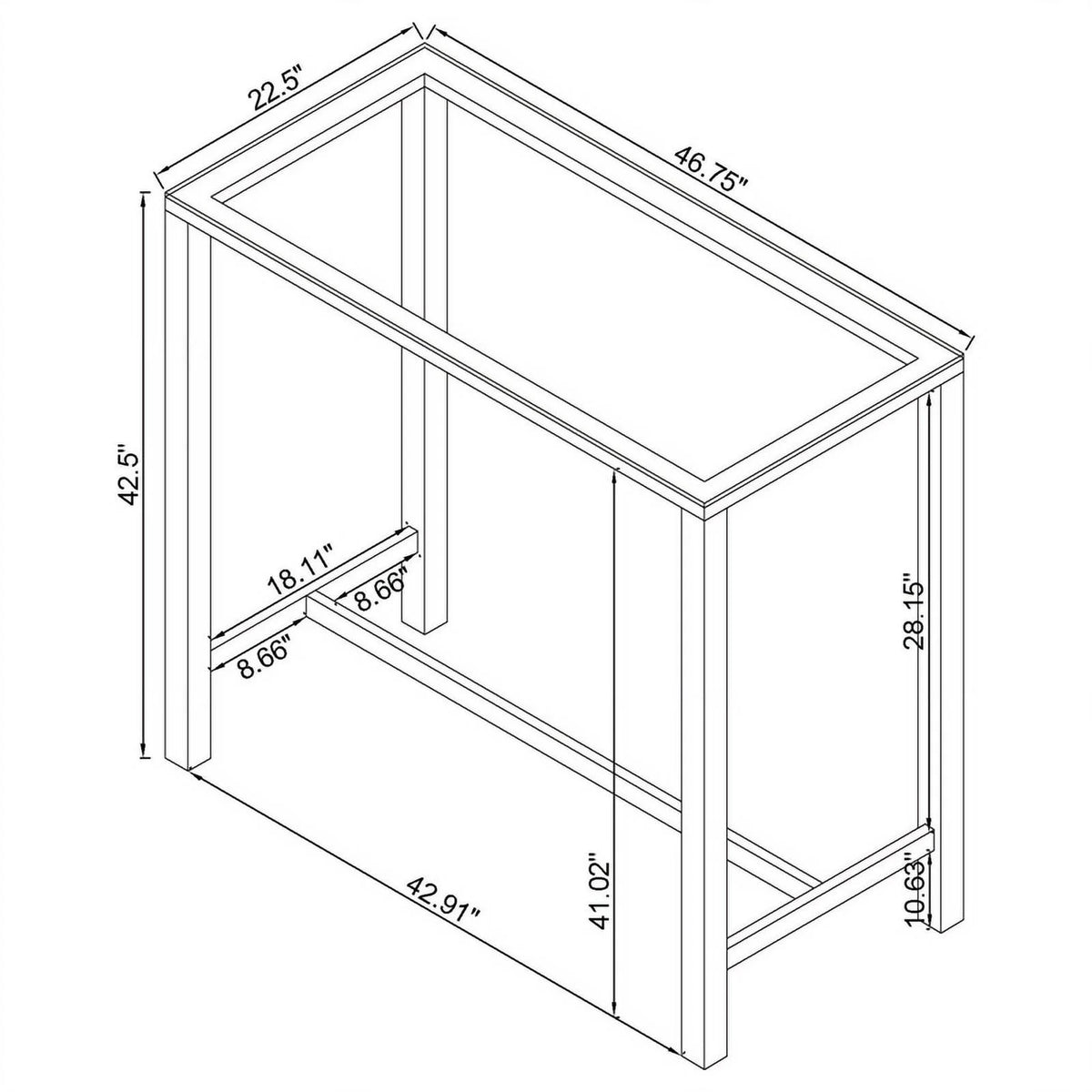 Contemporary Rectangular Glass Top Pub Table F9736