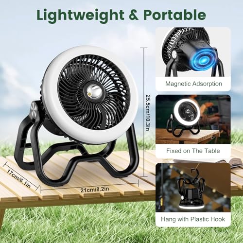 Portable Rechargeable Camping Fan with LED Lantern H46444