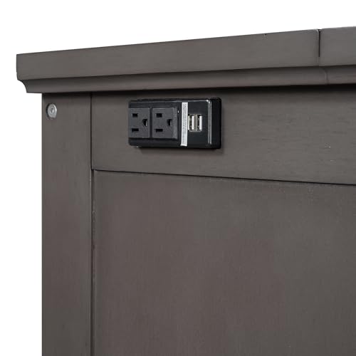 Queen Size Solid Pine Murphy Bed with Charging Station and Storage Drawer N6316