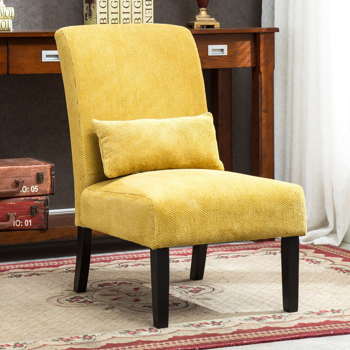 Fabric Armless Accent Chair with Kidney Pillow X4502