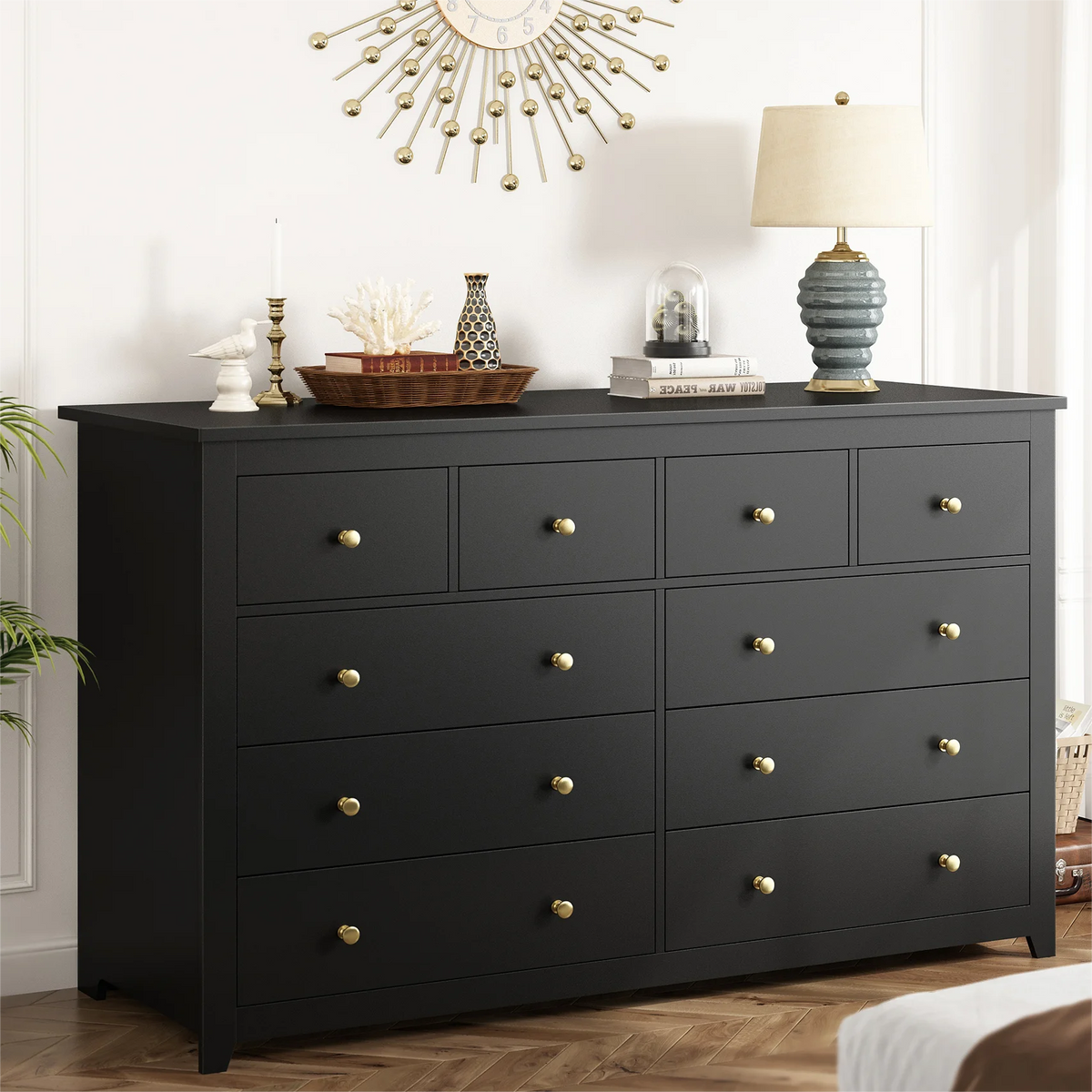 White 10 Drawer Wood Dresser B581754