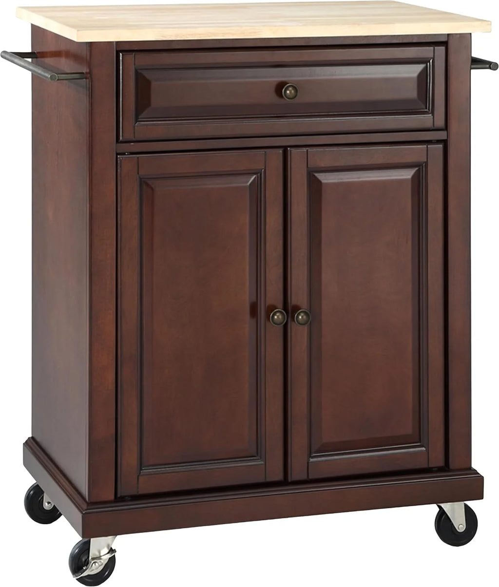 Compact Kitchen Island with Natural Wood Top V873