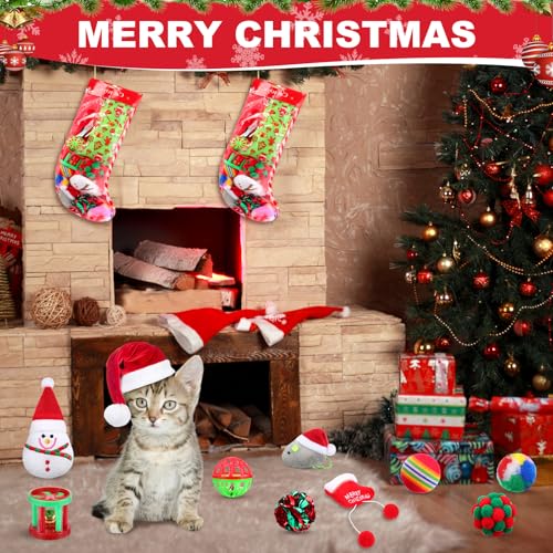 11 Pcs Christmas Catnip Cat Toy Gift Set with Santa Snowman Plush Balls Crinkle Mice K341