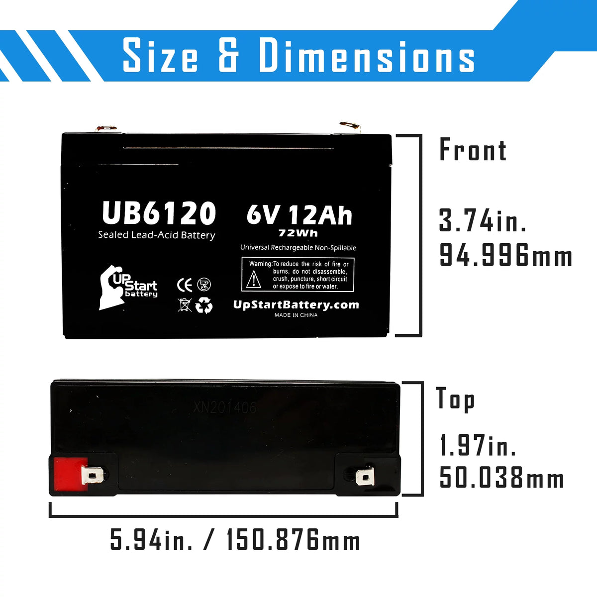 2x Pack 6V 12Ah Sealed Lead Acid Battery with F1 to F2 Terminal Adapters Z9701