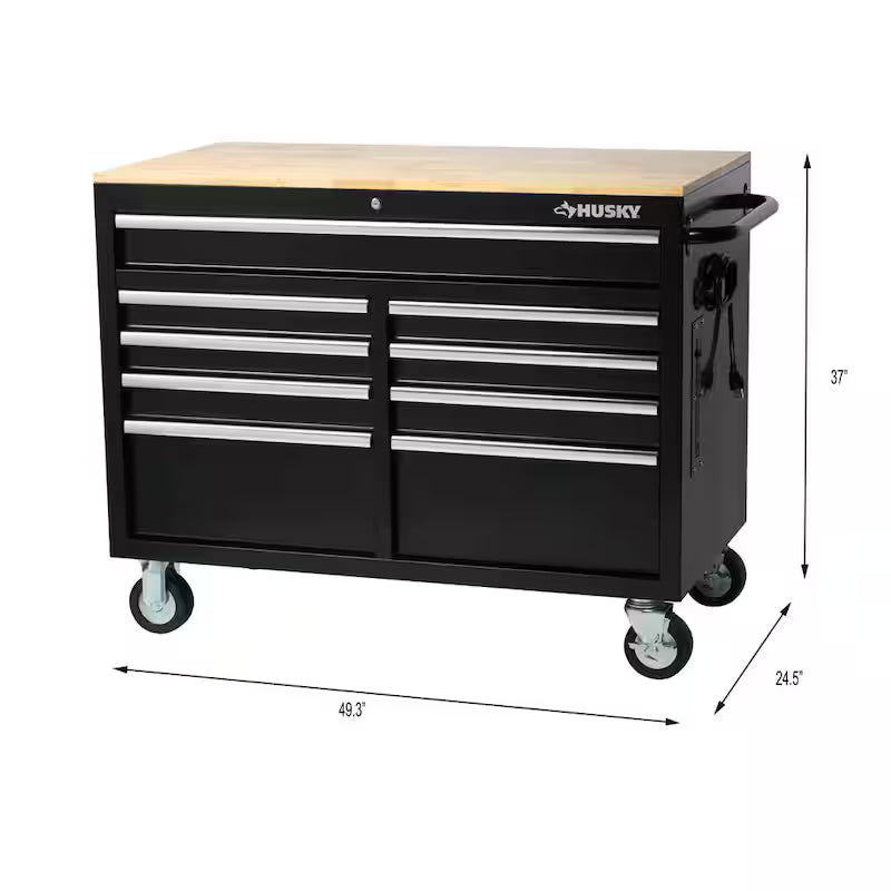Black Mobile Workbench Cabinet with Extension Table U2166