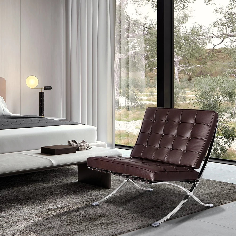 Leather Lounge Chair with Stainless Steel Frame M6973