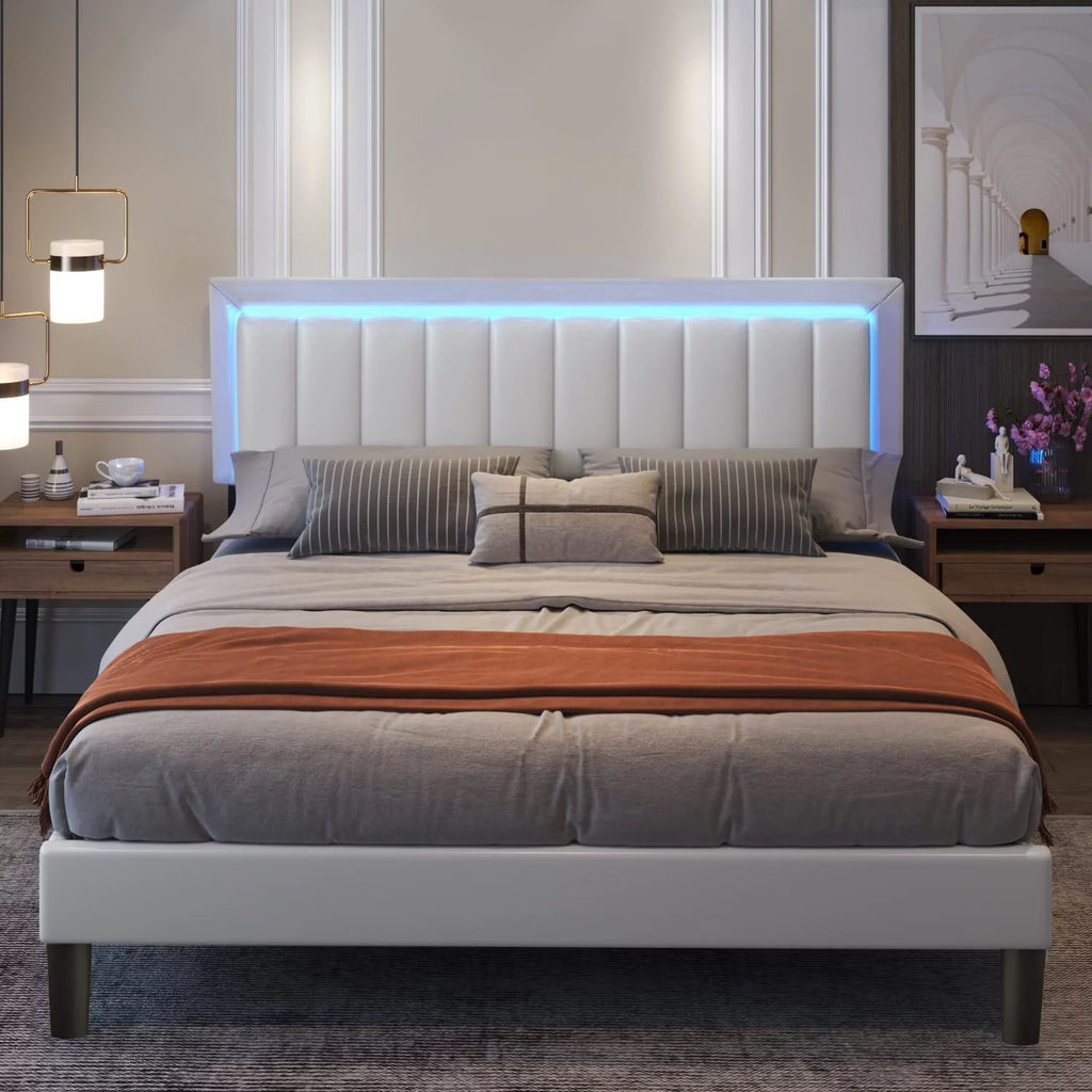 White King Size Upholstered Bed Frame with Faux Leather Headboard U86941