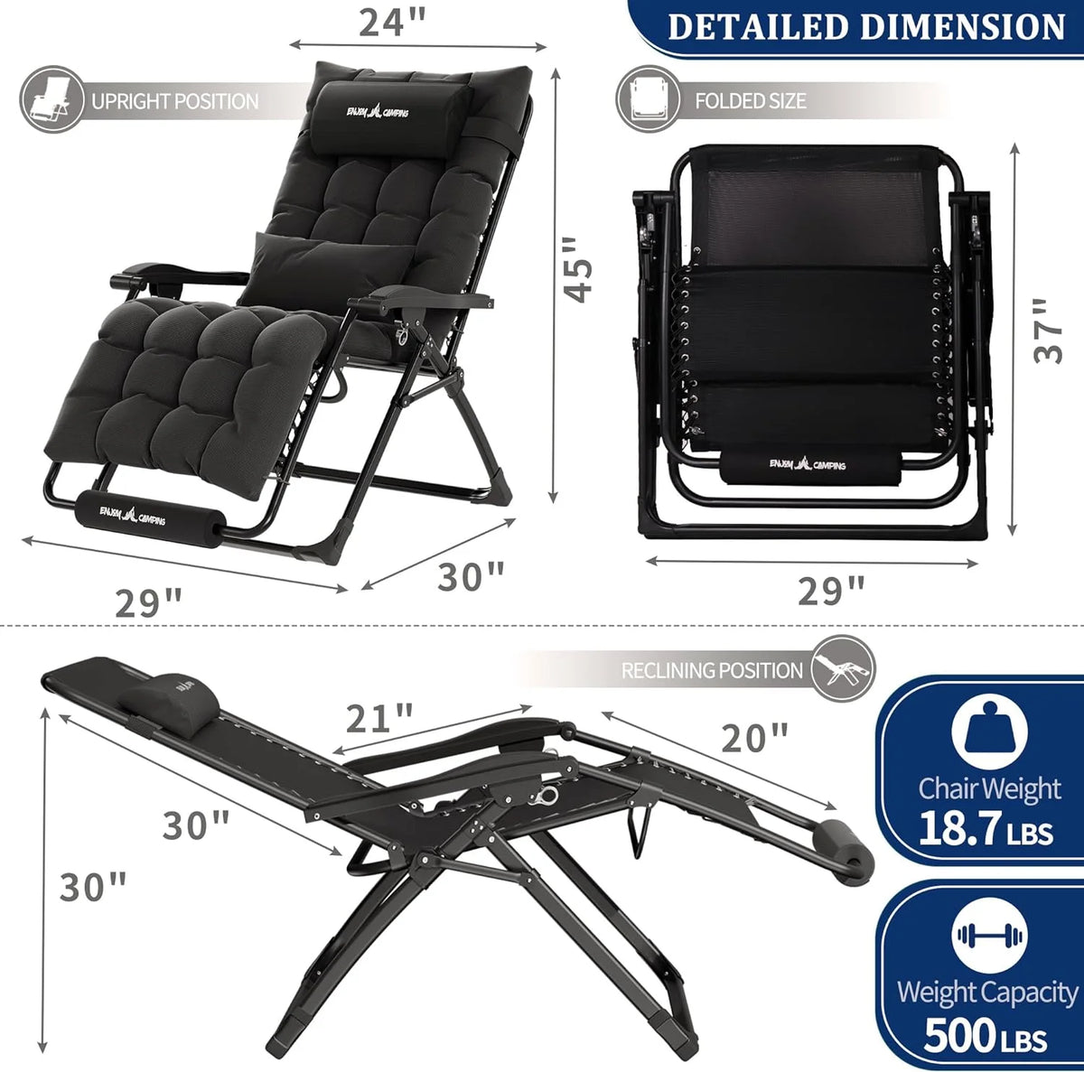Oversized Zero Gravity Chair with Cushion F50625
