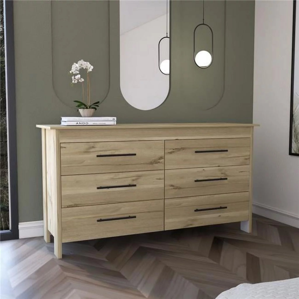 Light Oak White 6 Drawer Double Dresser W52116