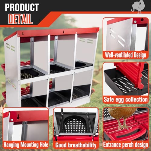 6 Hole Heavy Duty Metal Chicken Nesting Box with Removable Tray S73807