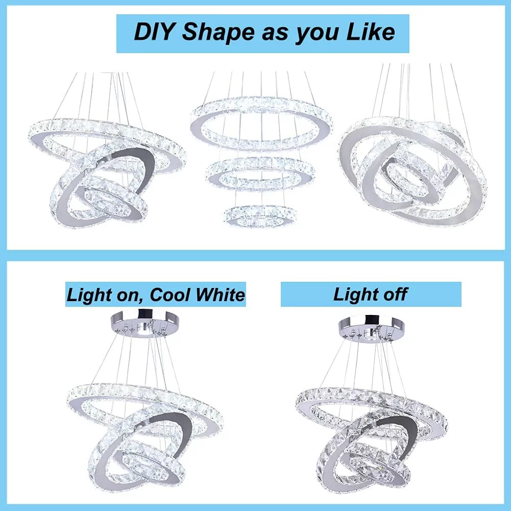 LED 3 Rings Crystal Chandelier Pendant Light J52312