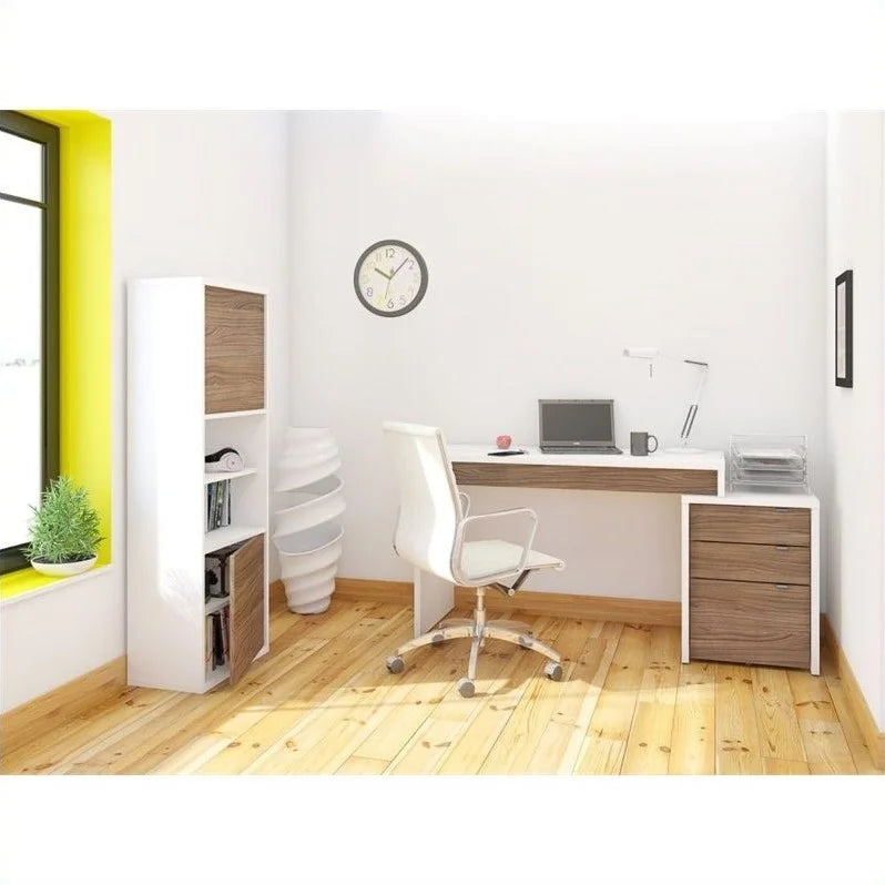 White and Walnut 3 Drawer Computer Desk P455