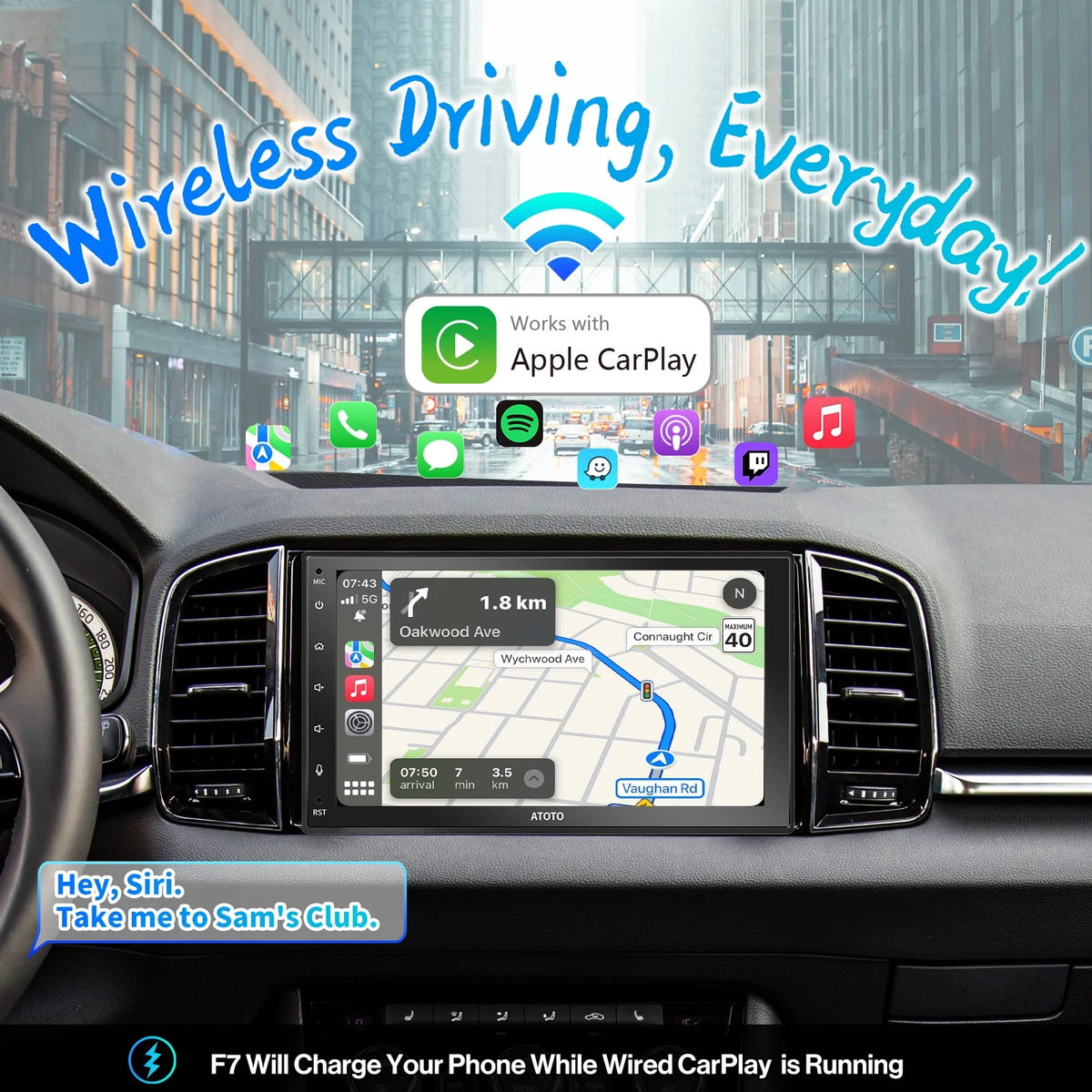 Double Din Car Stereo 7inch TouchScreen Wireless Apple Carplay Android Auto Bluetooth G5769