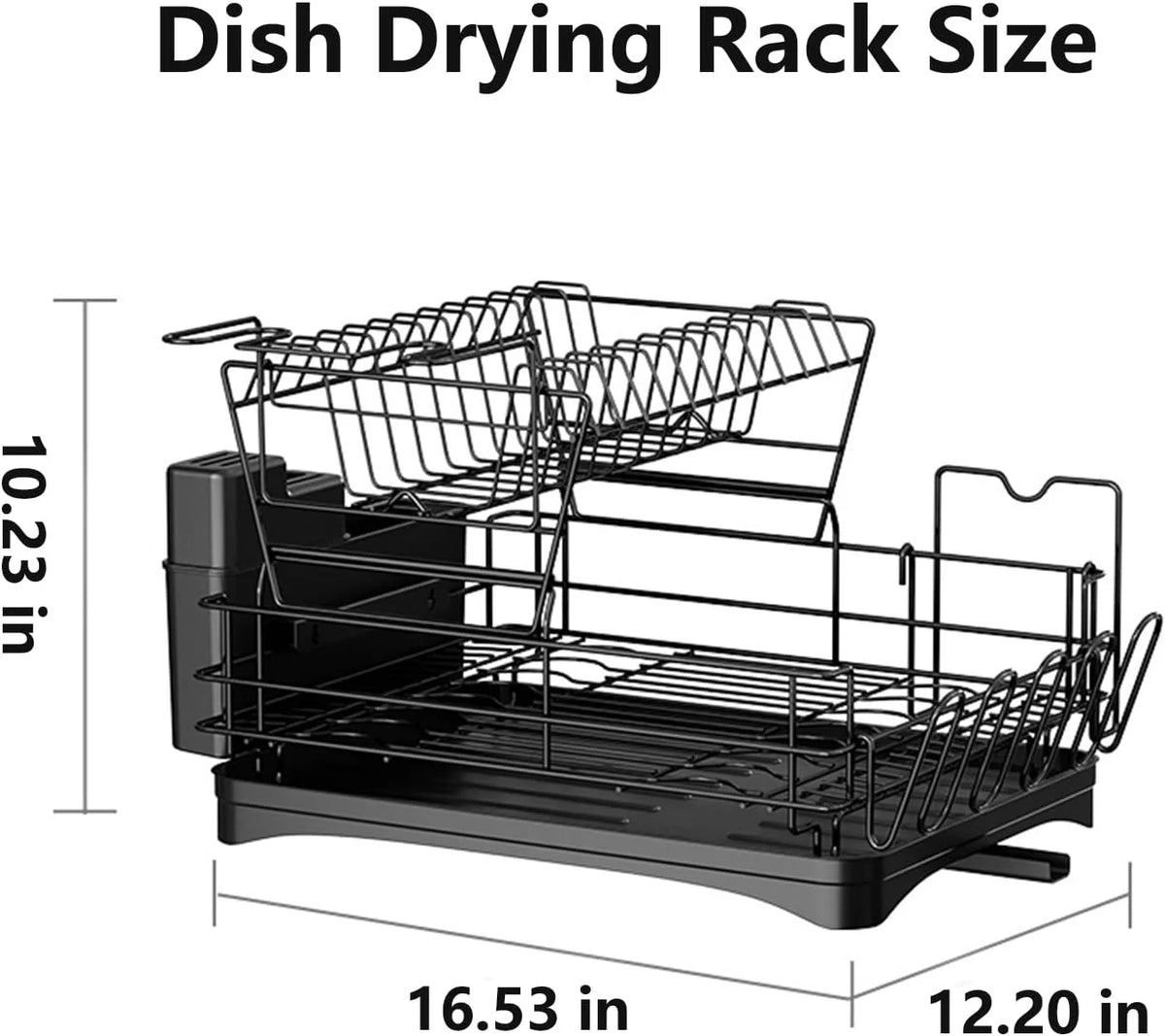 Large 2 Tier Black Dish Drying Rack with Drainboard Set I672493