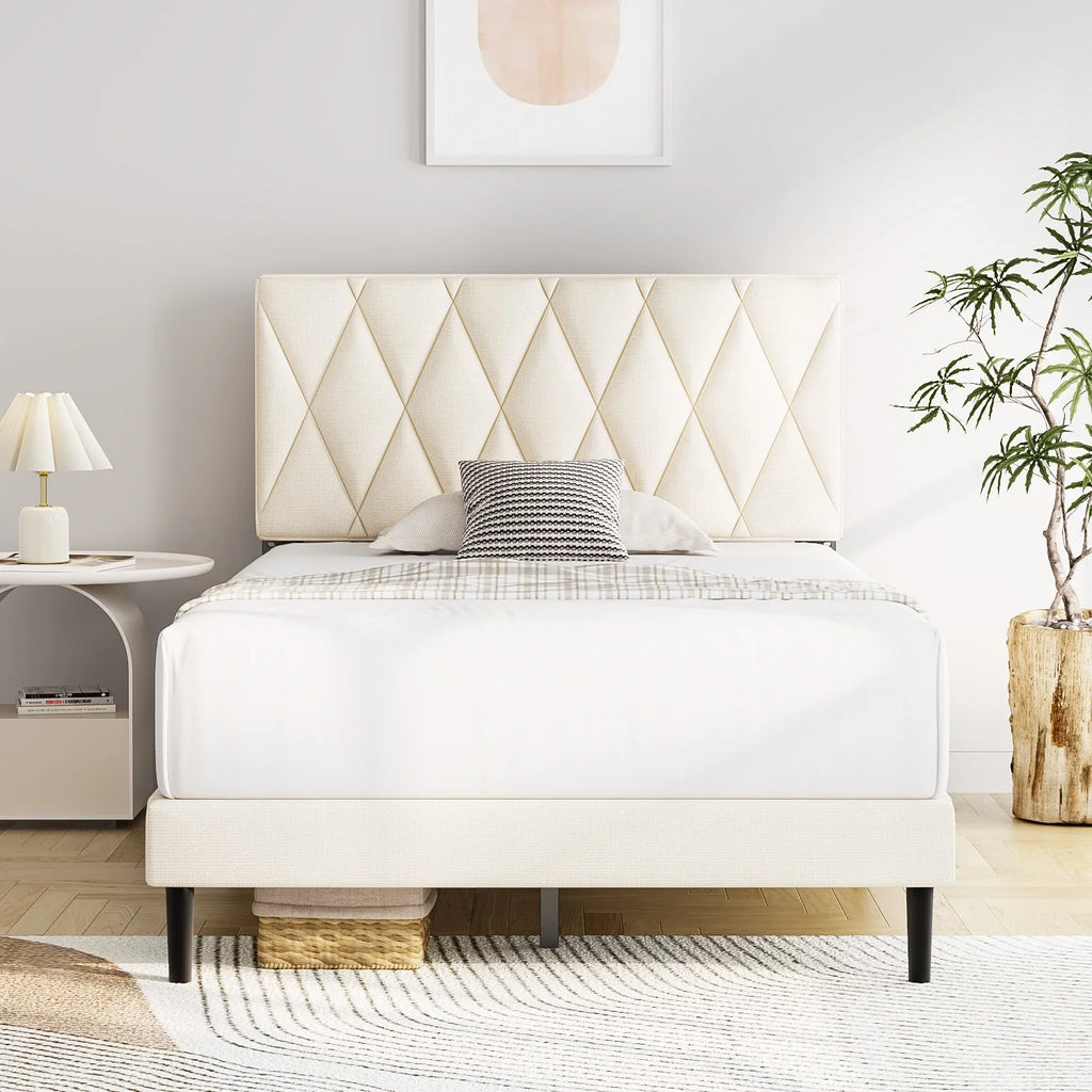 Queen Size Platform Bed with Upholstered Headboard T32203