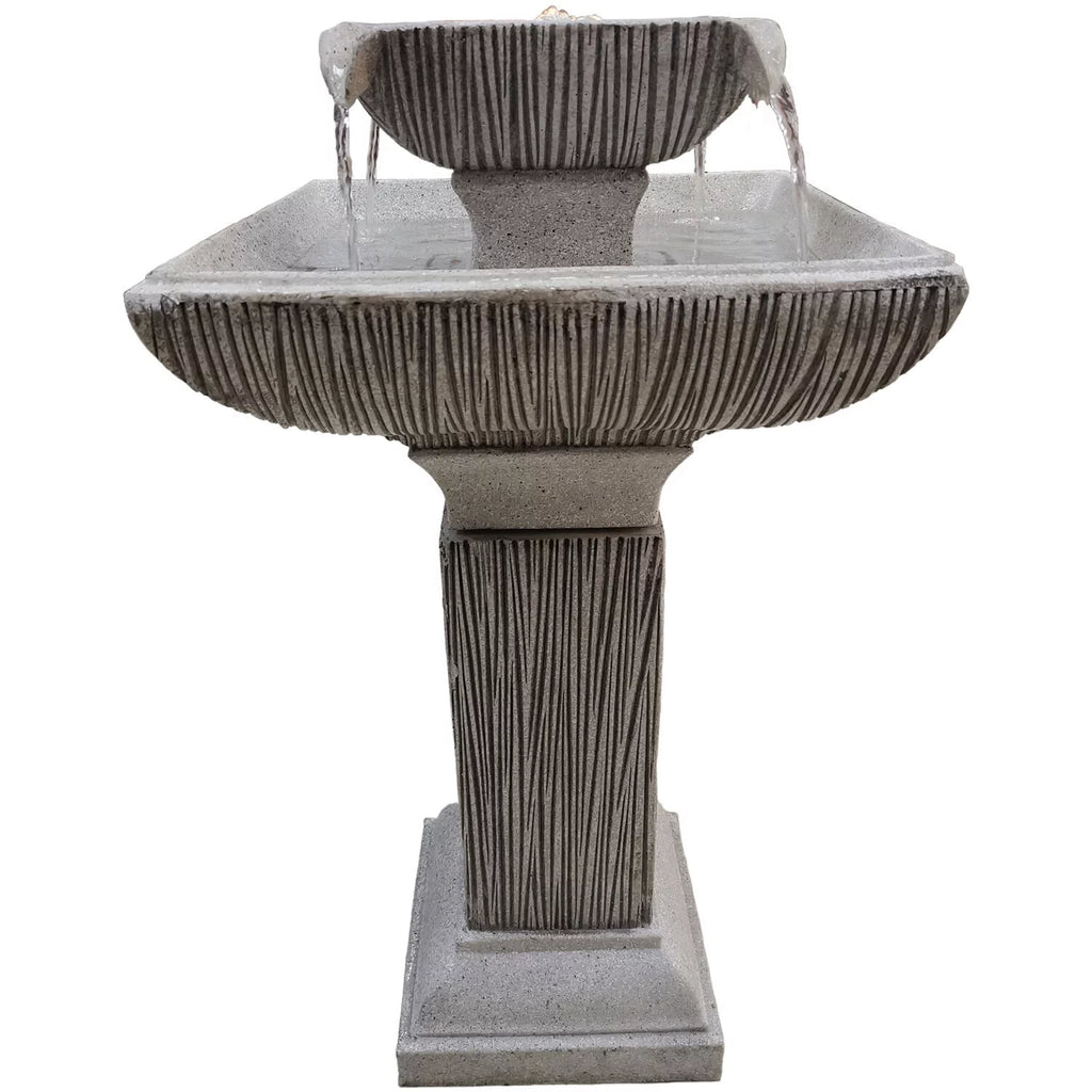 26-In. 2-Tier Pedestal Indoor or Outdoor Garden Fountain with LED Lights Q21983