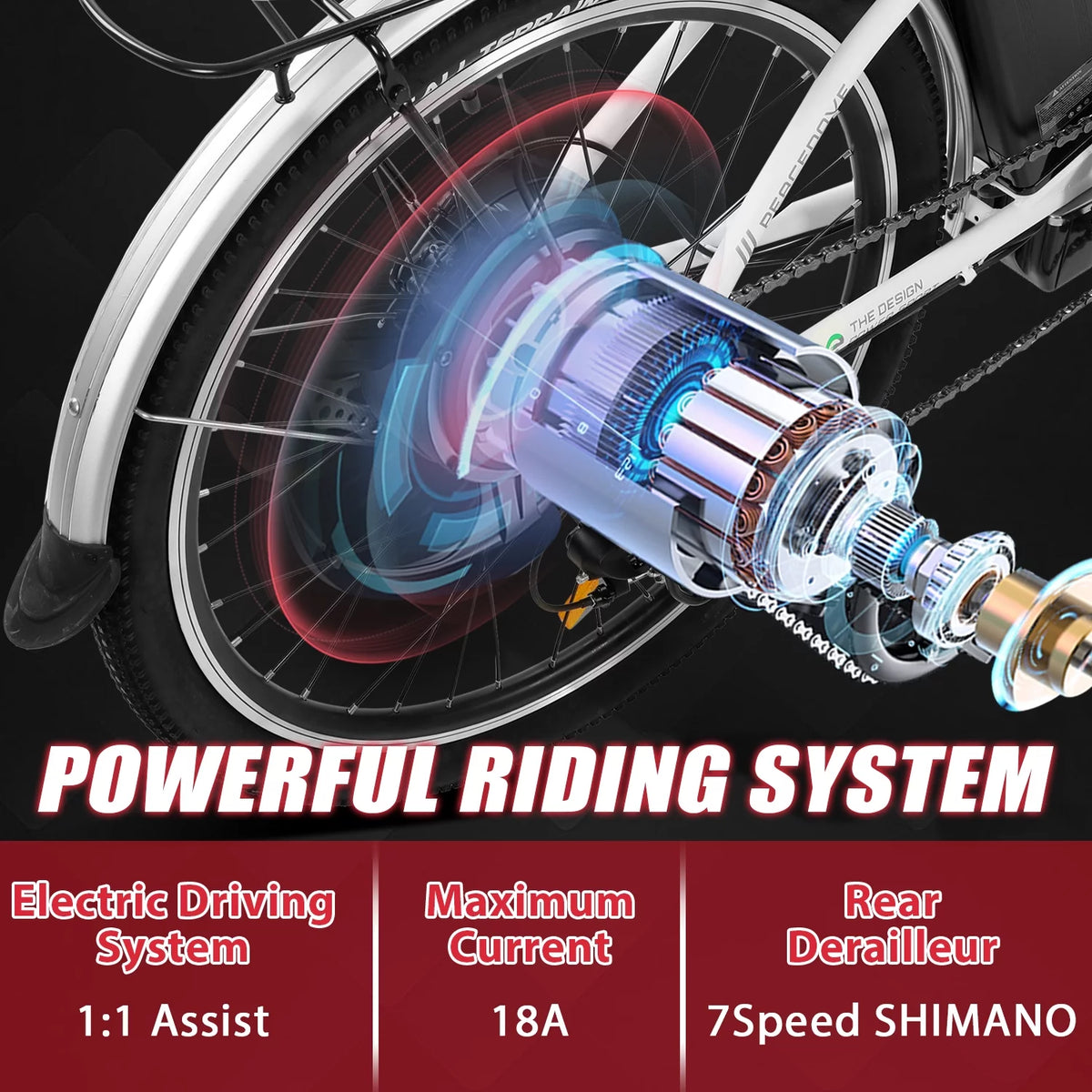 26 Inch 350 W White 7 Speed Electric Bicycle with Basket M65528