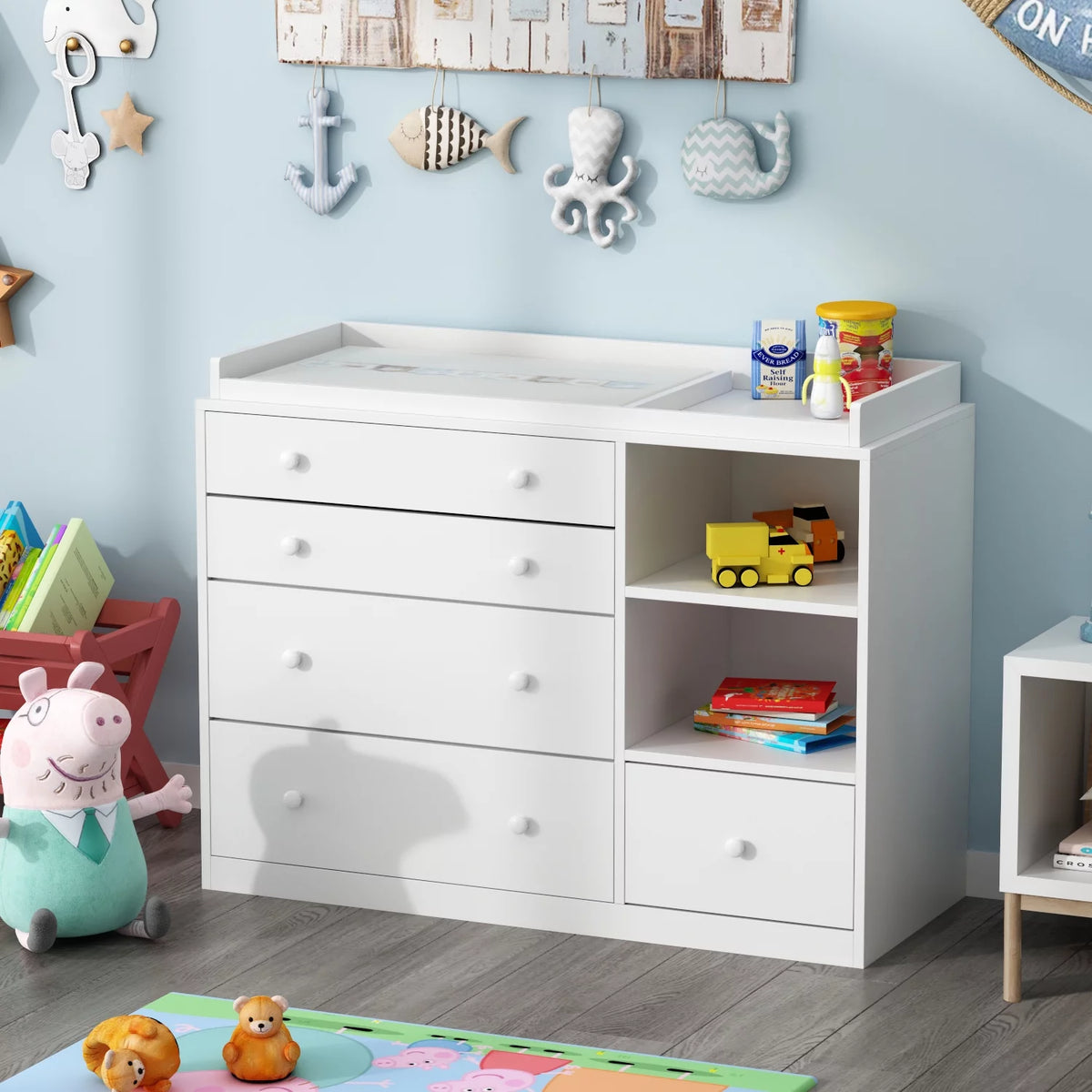 White 5 Drawer Baby Changing Table Dresser with Storage T174