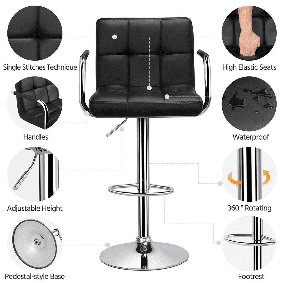 Black Adjustable Swivel Bar Stool Set of 2 L914