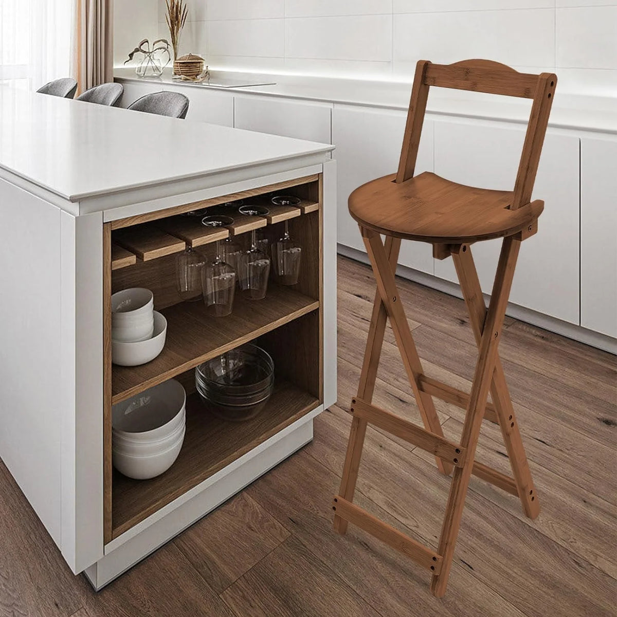 Bamboo Bar Stools Foldable Lightweight Space-saving L863