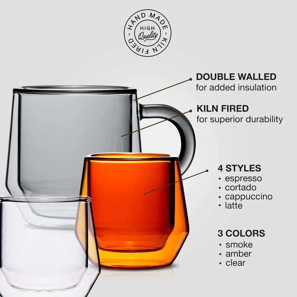 Clear 4Oz Double Walled Glass Espresso Cups with Handles C63517