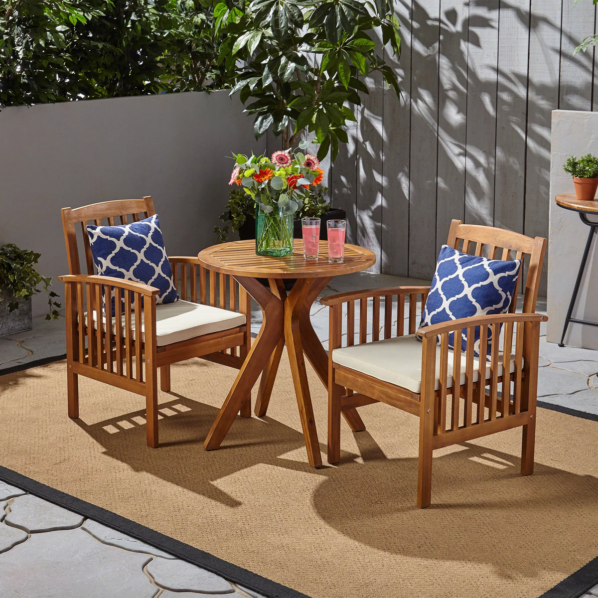 Acacia Wood 3 Piece Bistro Set with Cushion R471