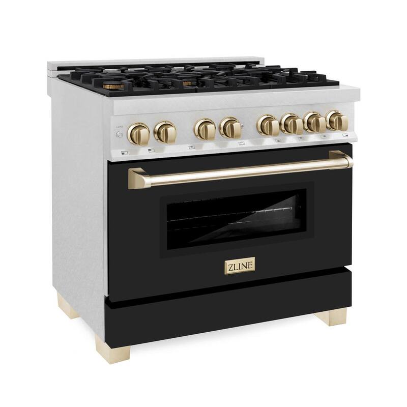 6-Burner Dual Fuel Range with Black Matte Door in Stainless Steel and Polished Gold U955