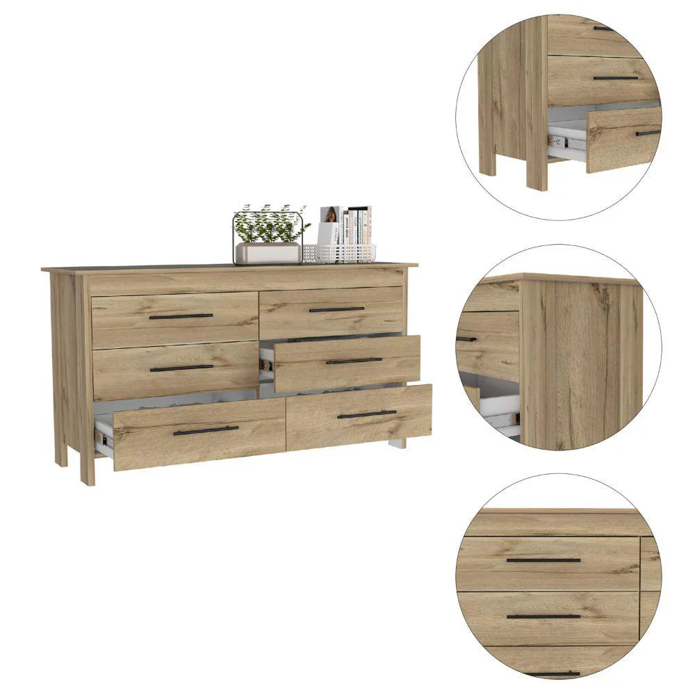Light Oak White 6 Drawer Double Dresser W52116