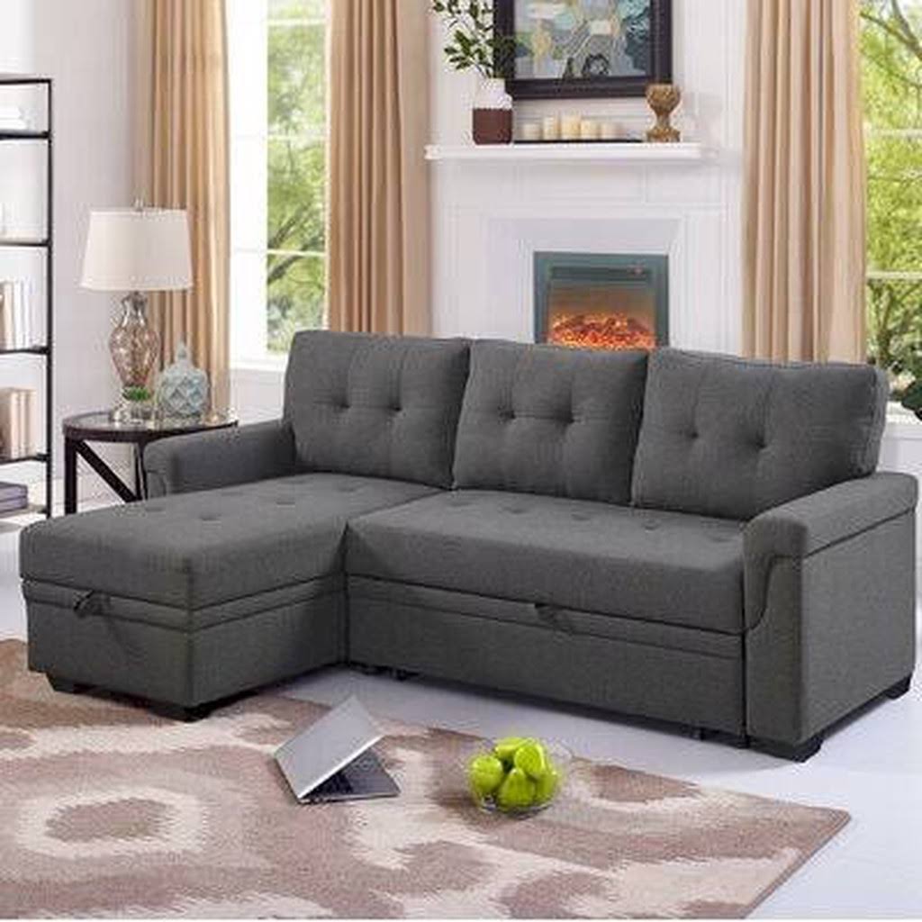84" Wide Reversible Sleeper Sofa & Chaise Black P377439