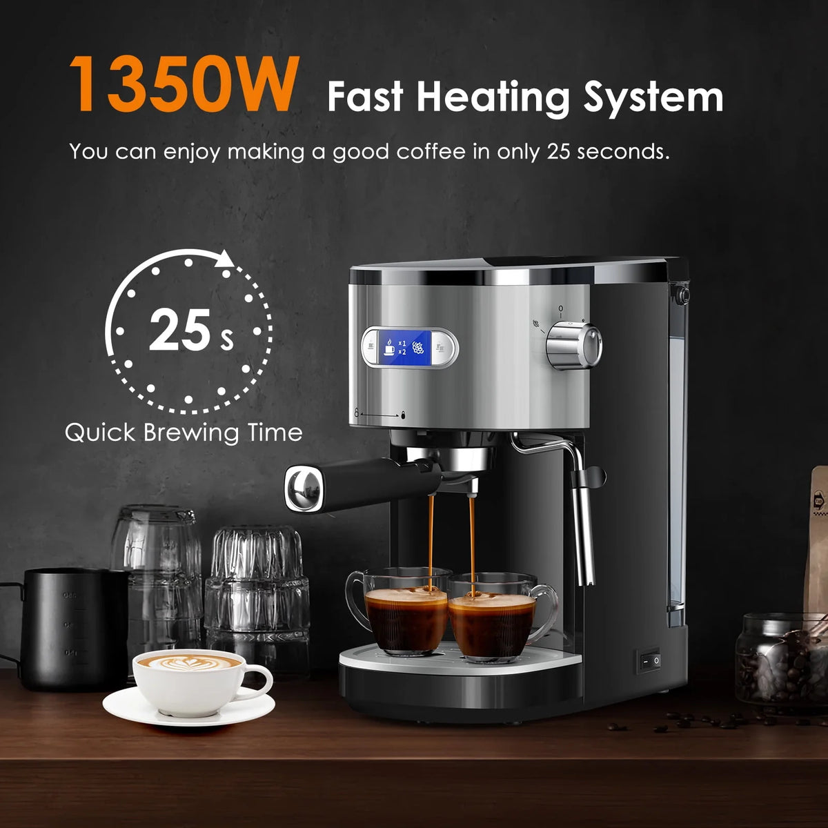 Espresso Machine with Milk Frother Steam Wand, 20 Bar Pump Stainless Steel J74931