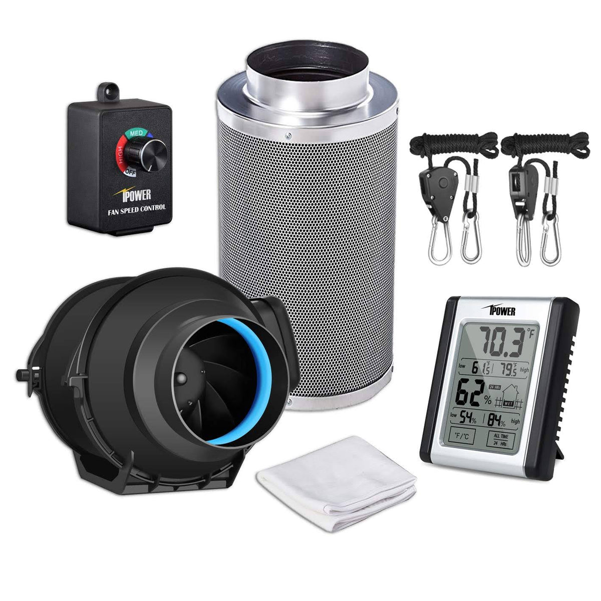 4 inch 150 CFM Inline Carbon Filter with Fan Speed Controller and Temperature Humidity Monitor F890468