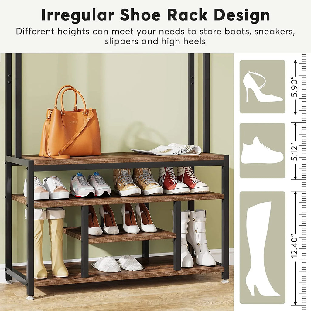 Industrial Coat Rack with Bench and Shoe Rack J211613