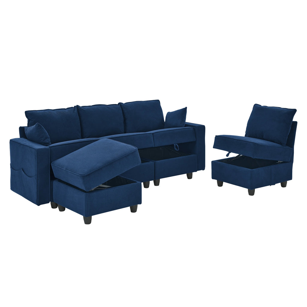 Navy Blue Corduroy Velvet 5 Seat Modular Sectional Sofa M418783