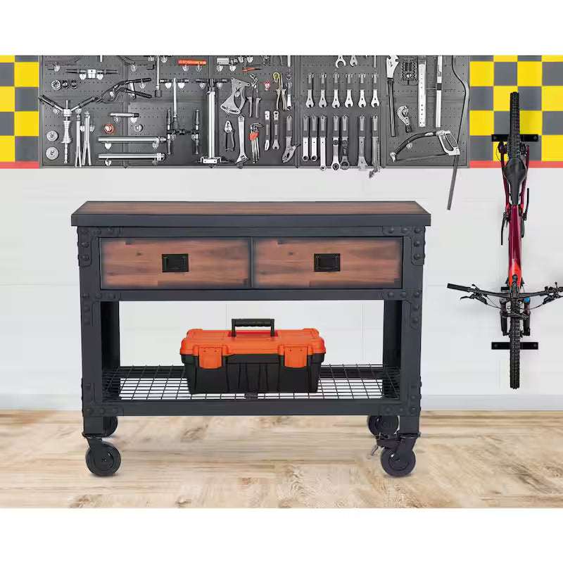 48 in. x 24 in. 2-Drawers Rolling Mobile Workbench Cabinet and Wood Top H56704