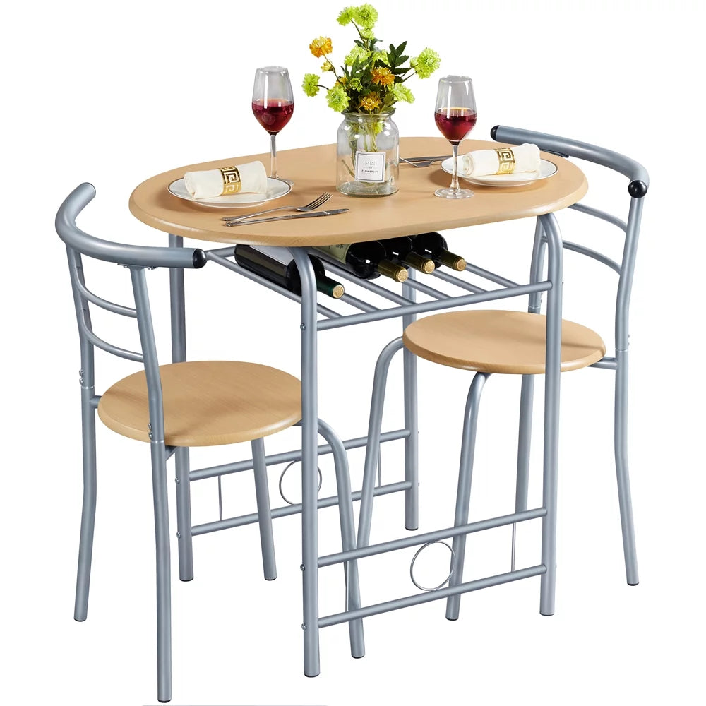3 Piece Round Dining Table Set with Storage Rack B56804