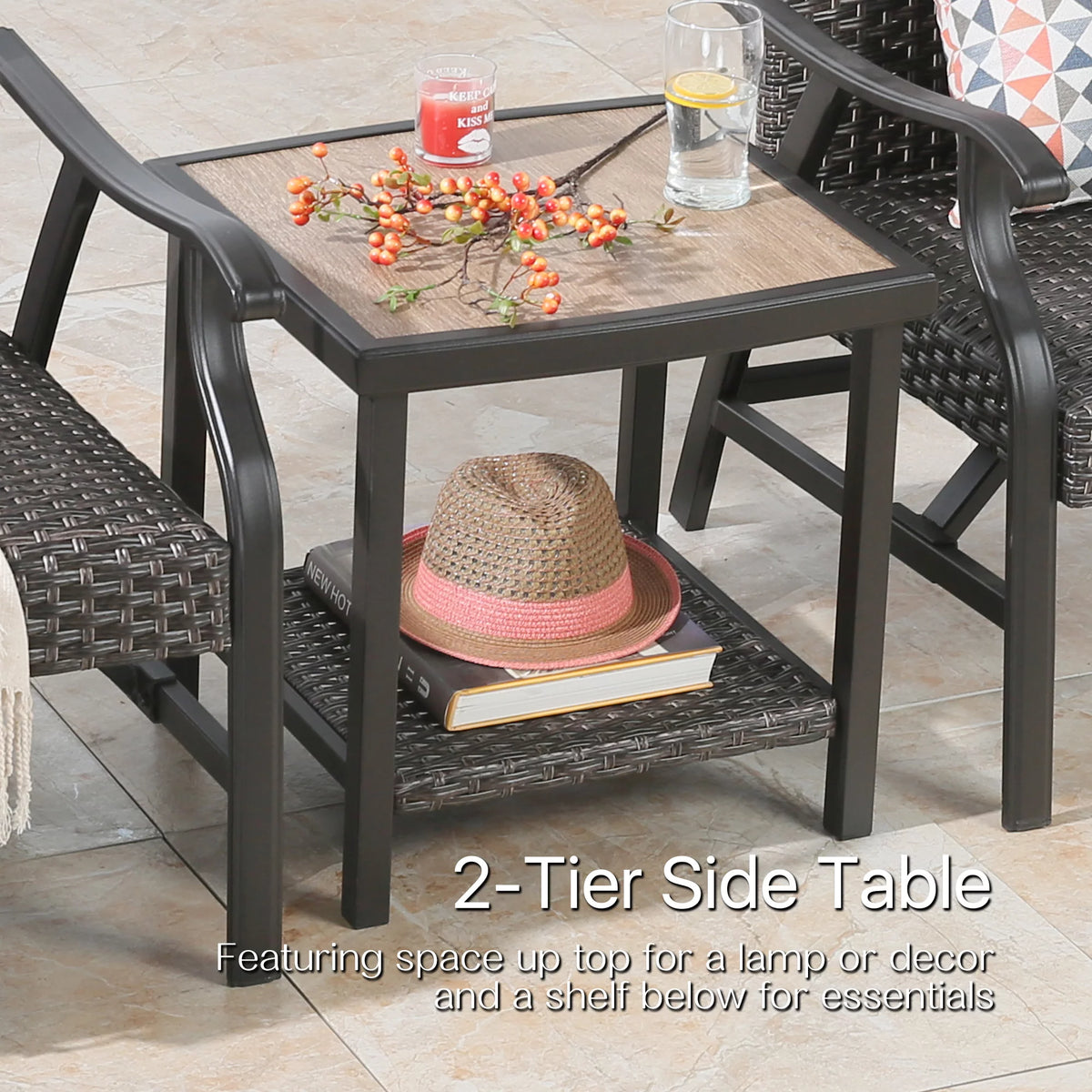Brown 2-Tier Wicker Side Table H720480