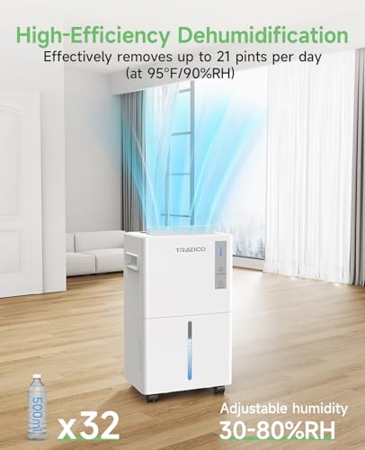 21 Pint Dehumidifier with Drain Hose, White Z918994