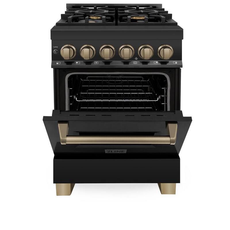 24 in. 4 Burner Dual Fuel Range in Black Stainless Steel and Champagne Bronze L4580