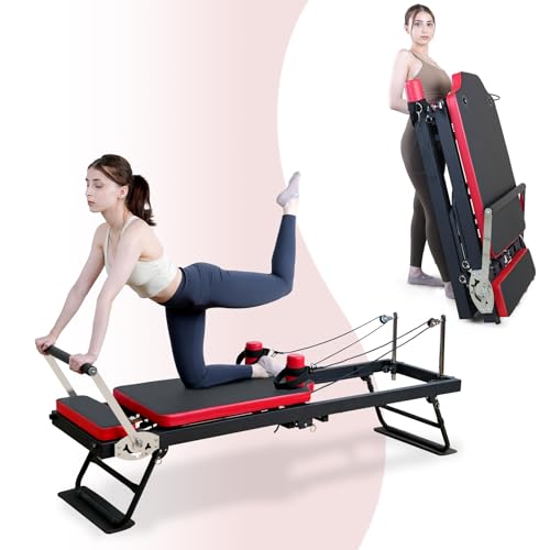 Foldable Pilates Reformer with Resistance Springs and Cords L19742