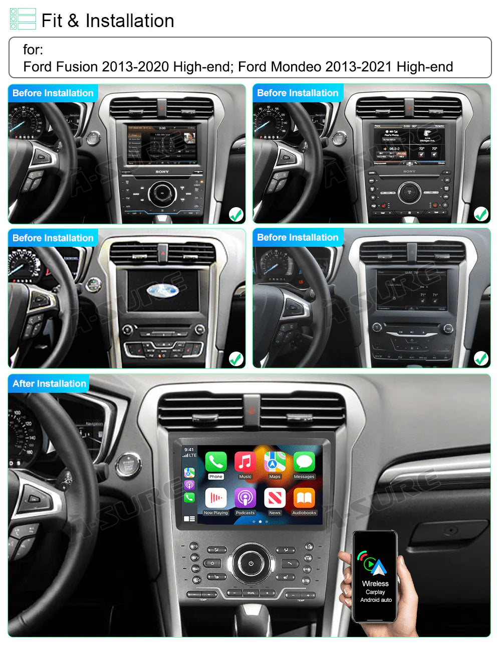 Wireless Carplay Android Car Stereo GPS 2+32G B748