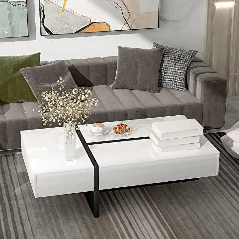 LED Coffee Table 31.5 Inch High Gloss with 16-Color Light and Remote Control T26400