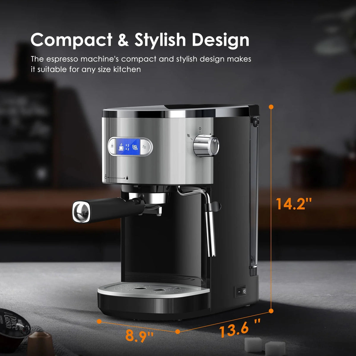 Espresso Machine with Milk Frother Steam Wand, 20 Bar Pump Stainless Steel J74931