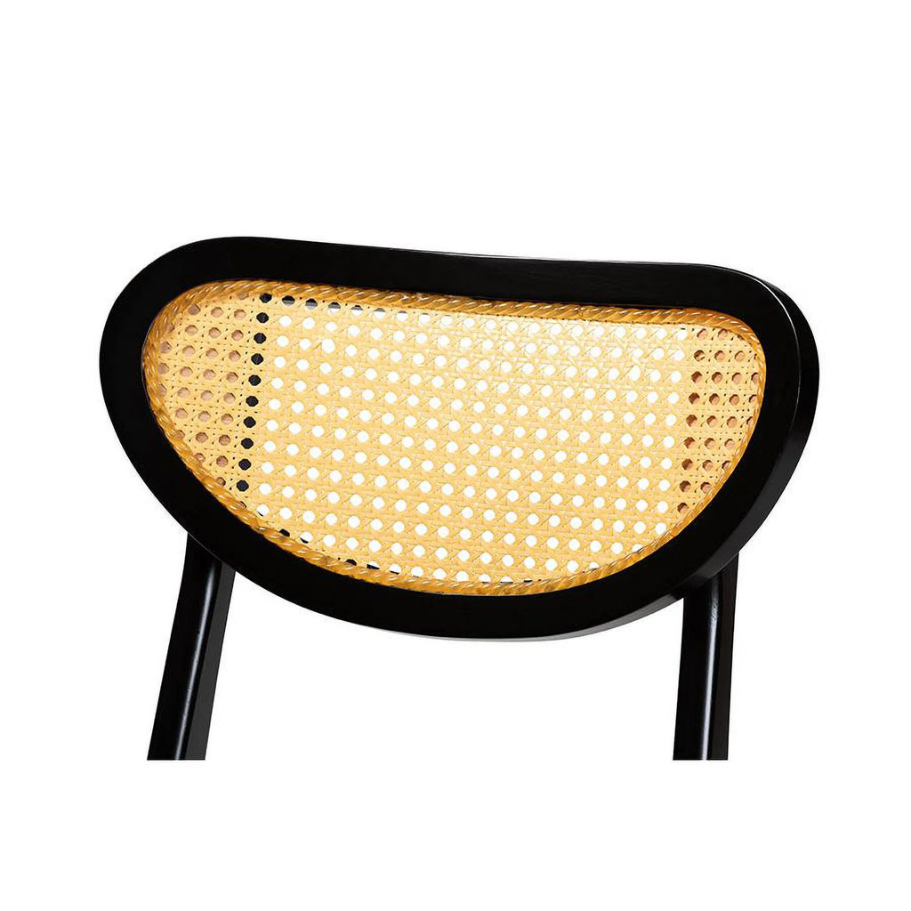 Dark Brown Wood and Woven Rattan Y885
