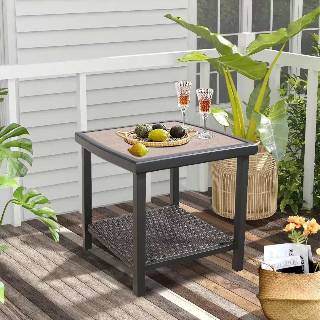 Brown 2-Tier Wicker Side Table H720480