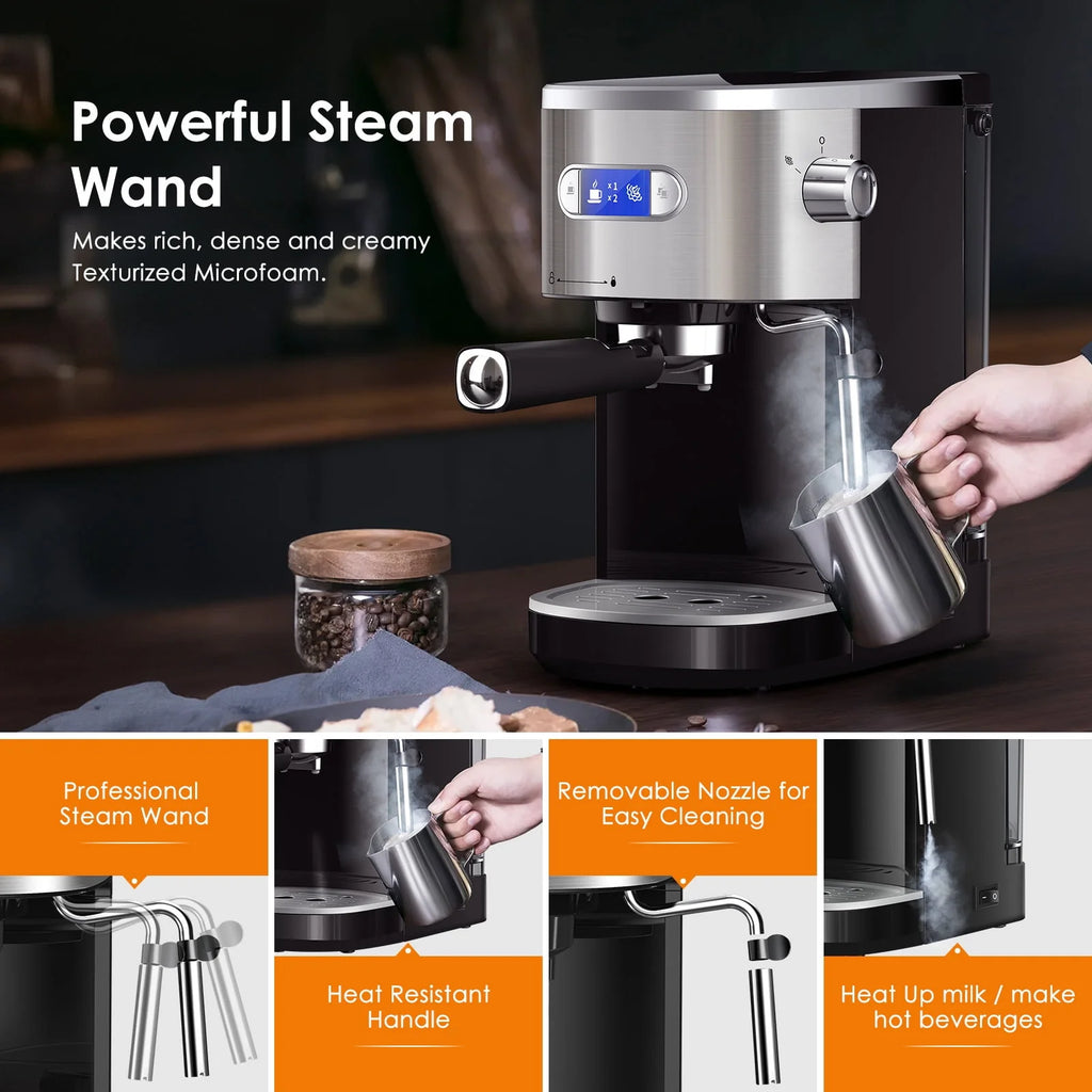 Espresso Machine with Milk Frother Steam Wand, 20 Bar Pump Stainless Steel J74931
