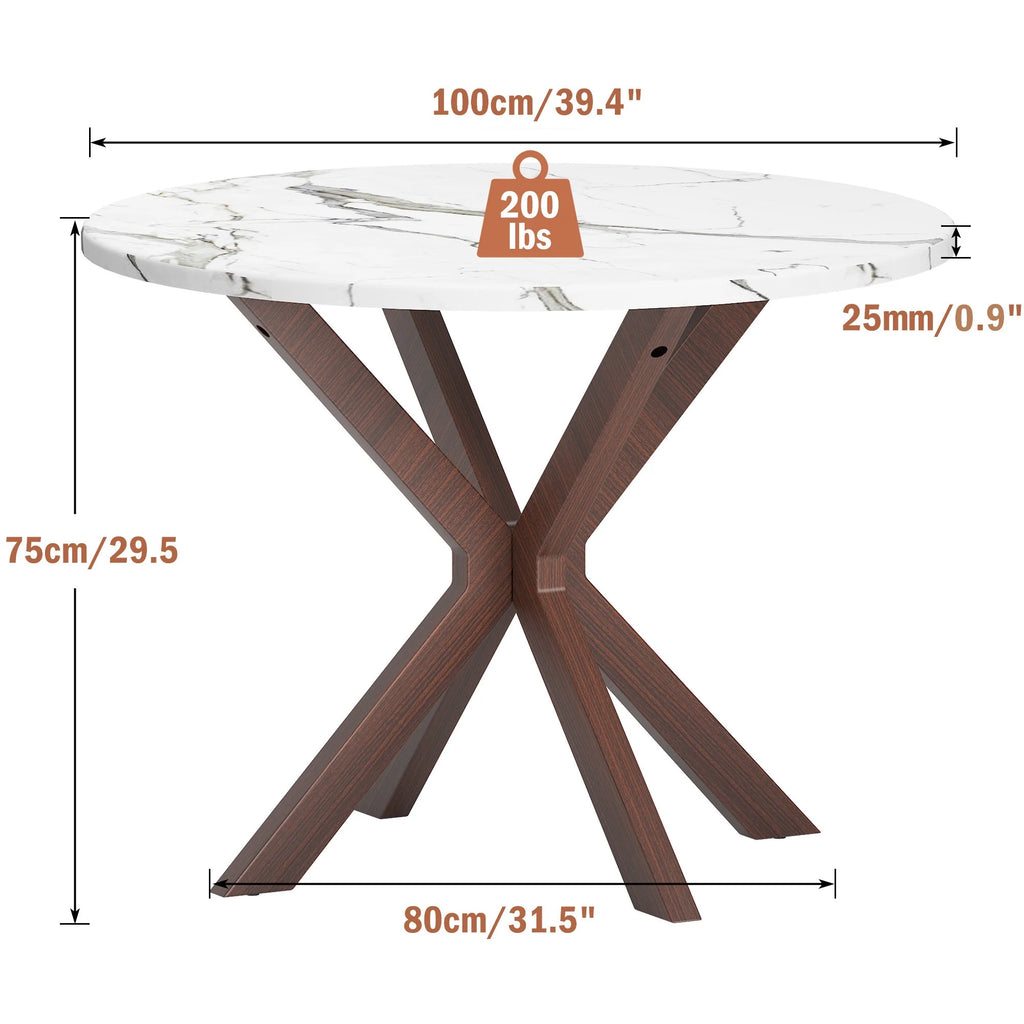 39.4" Round Wood Dining Table with Steel Legs B578