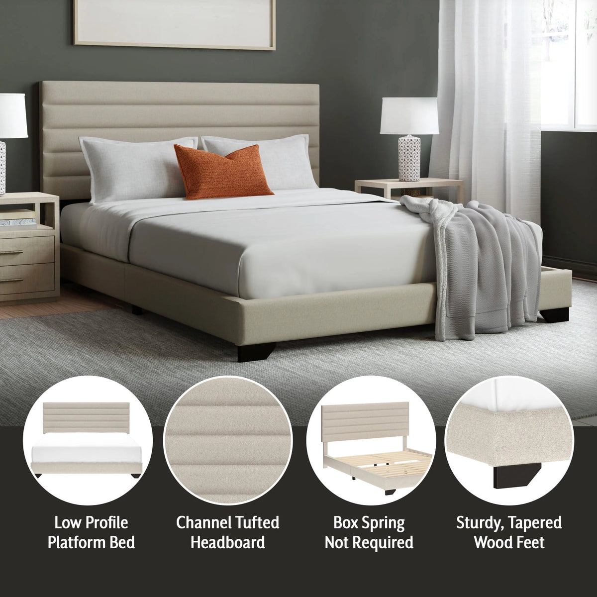 Queen Tufted Upholstered Platform Bed O160